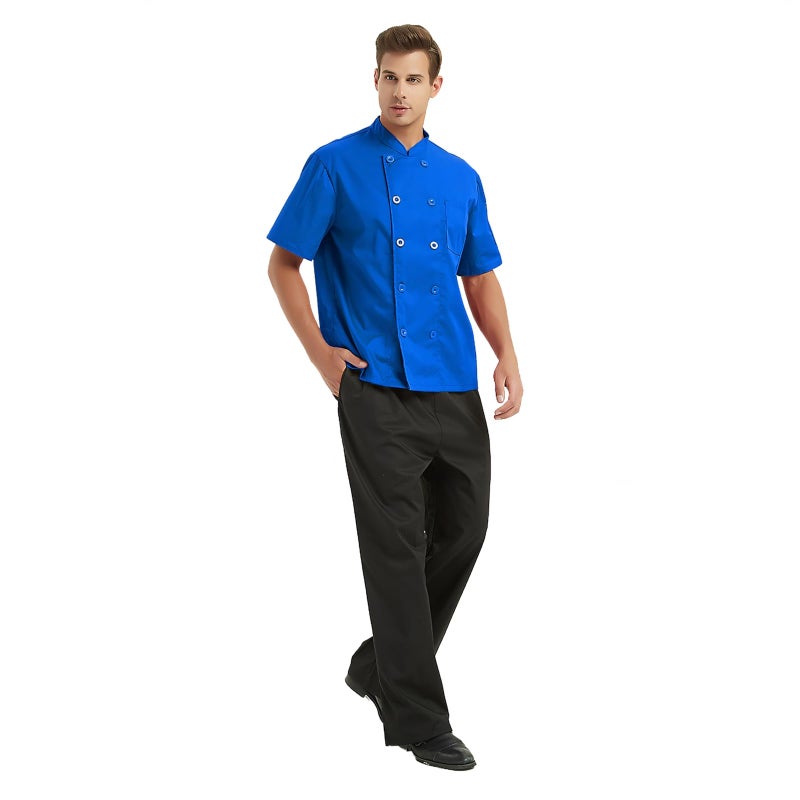 TopTie Unisex Short Sleeve Chef Coat Jacket, Royal Blue - Image 5